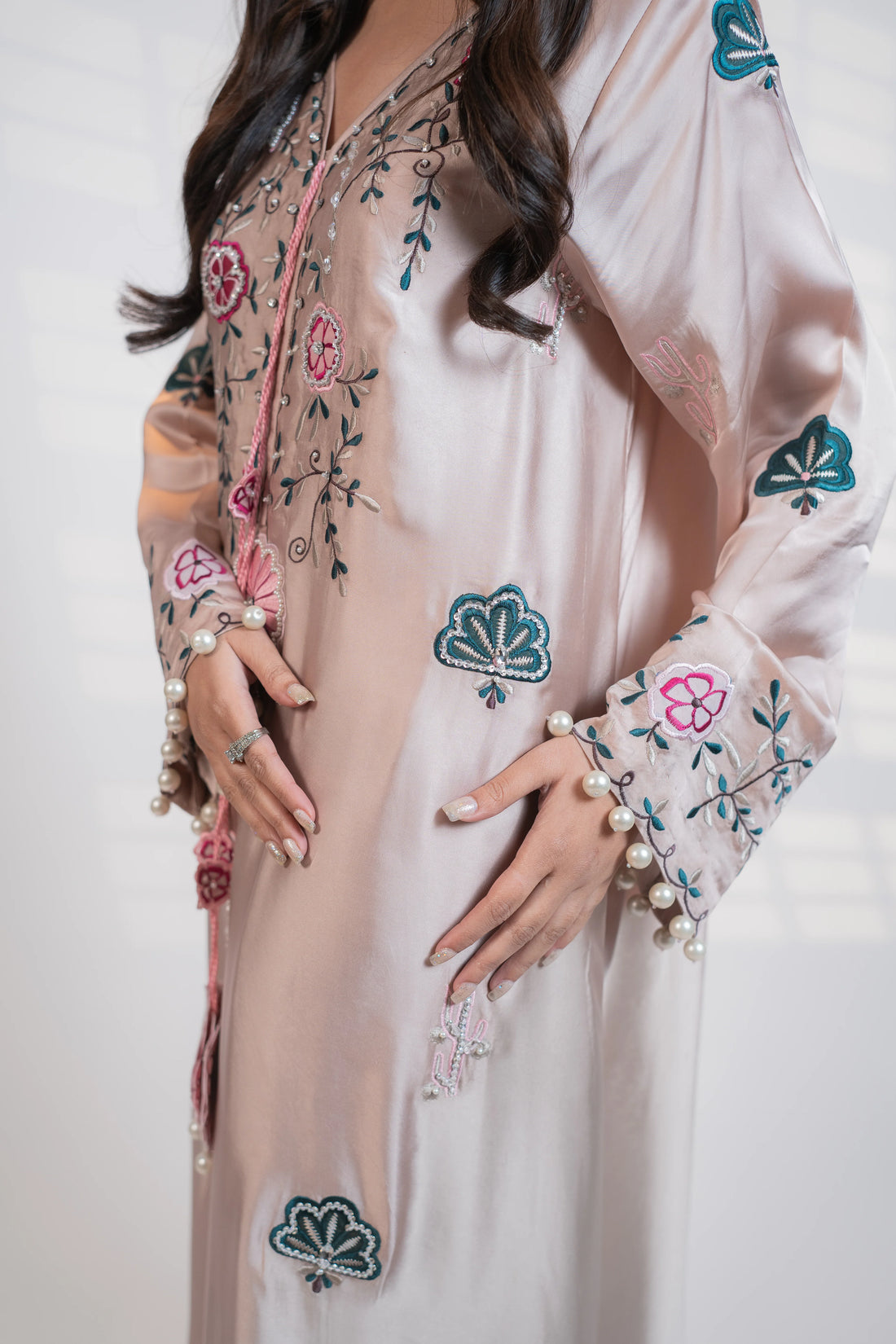 Nude pink 2PC kaftan set Multipiece Embroidered Set