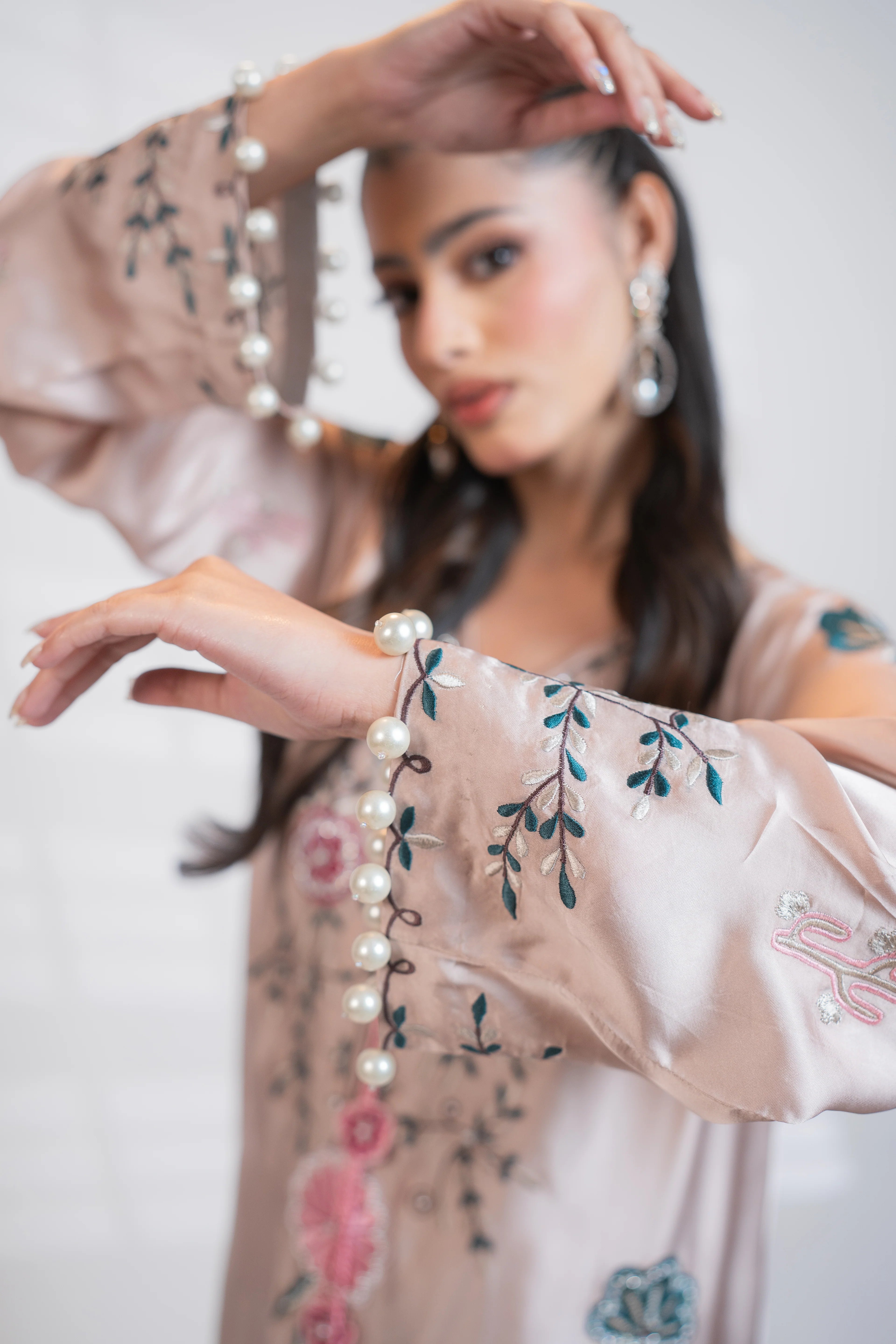 Nude pink 2PC kaftan set Multipiece Embroidered Set