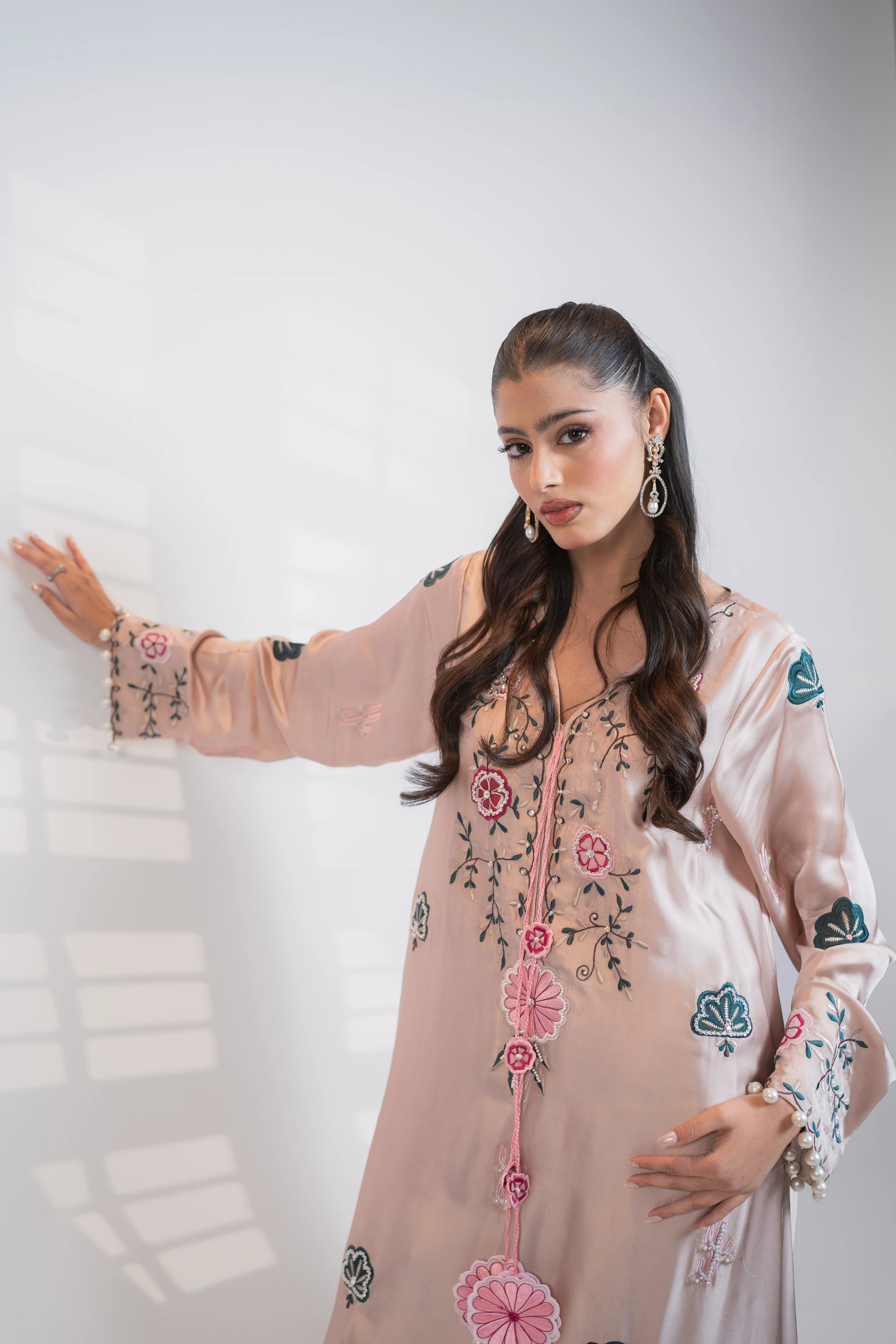 Nude pink 2PC kaftan set Multipiece Embroidered Set