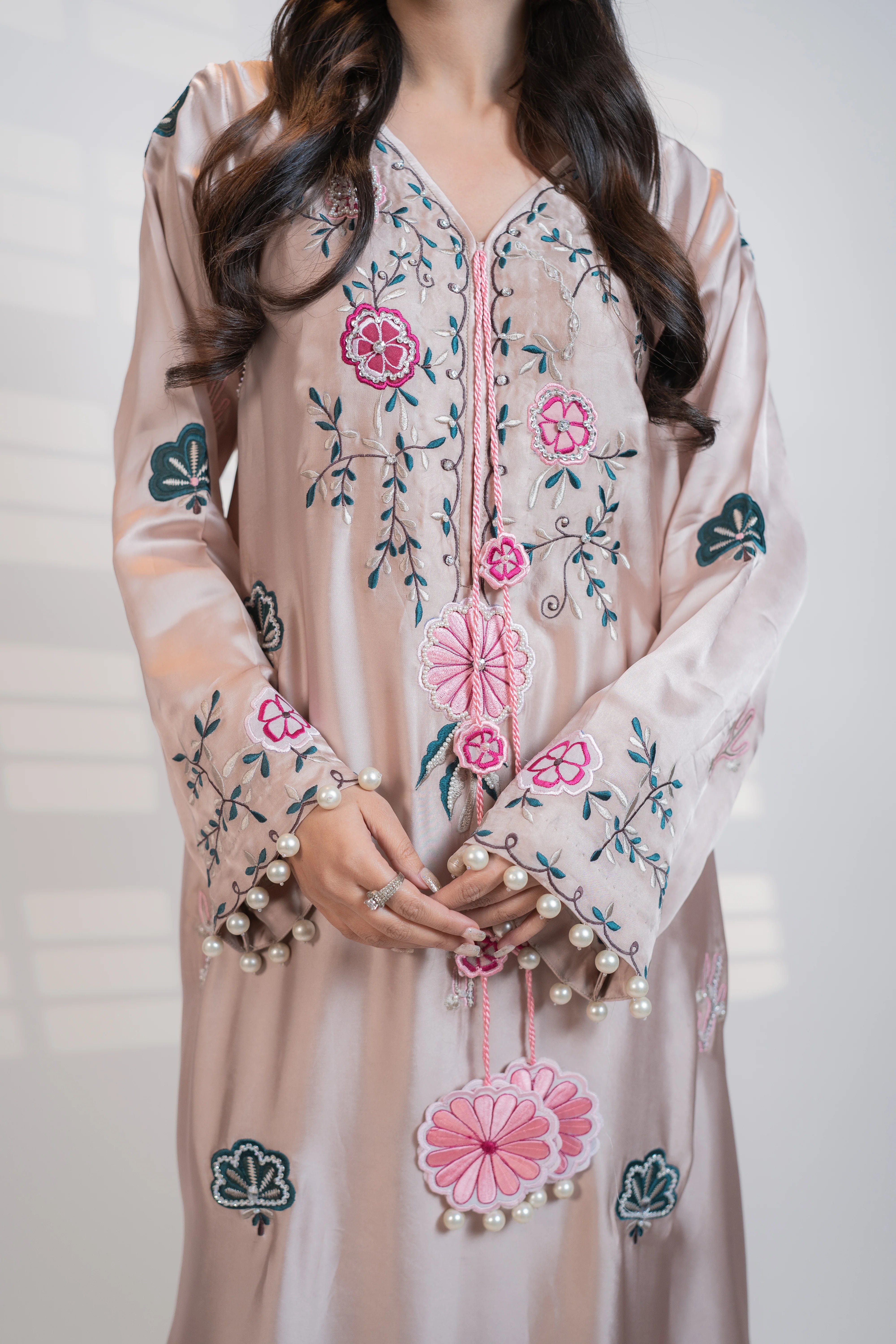 Nude pink 2PC kaftan set Multipiece Embroidered Set