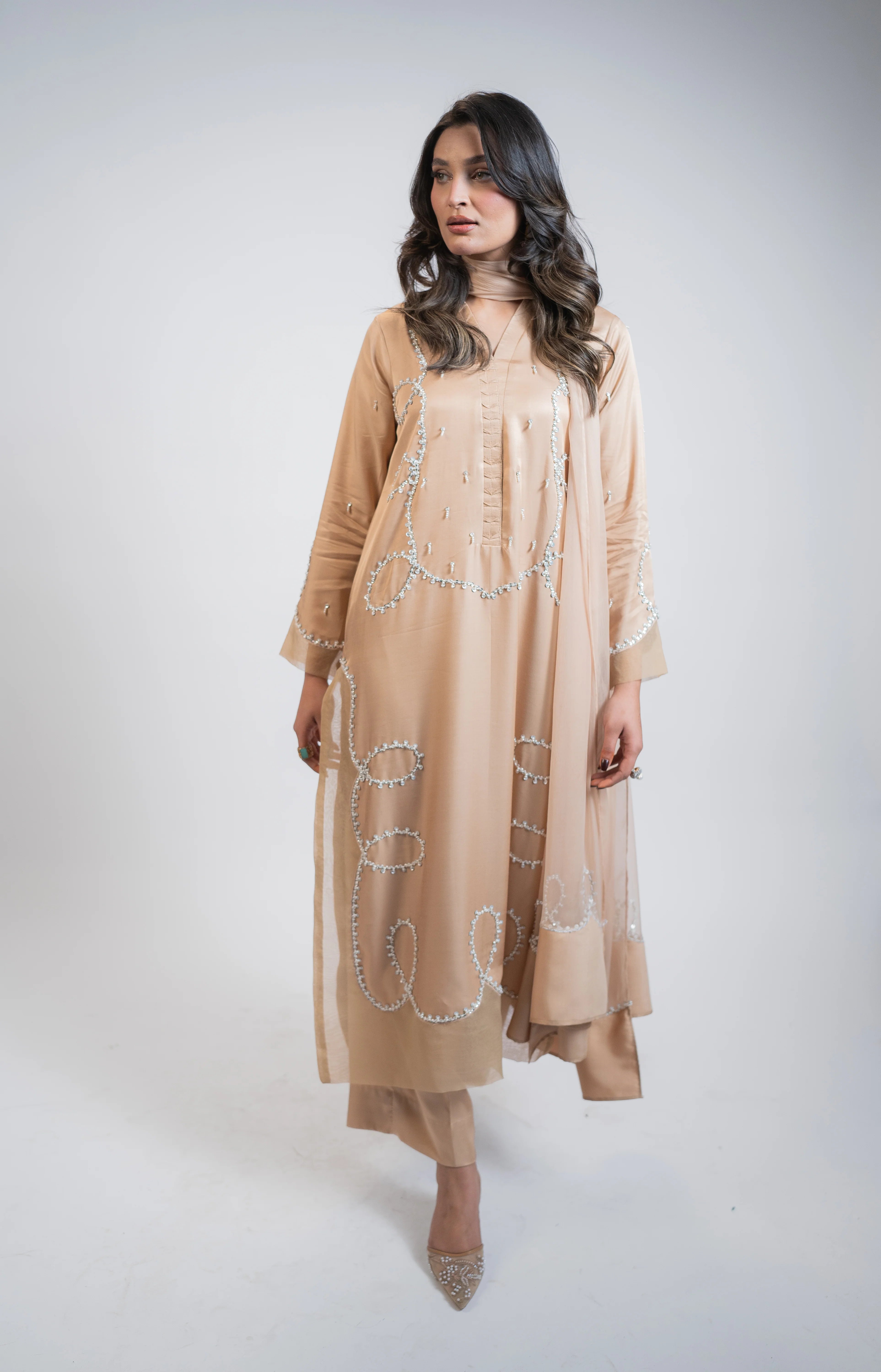 Honey Brown Pure Tussel Silk 3PC Dress