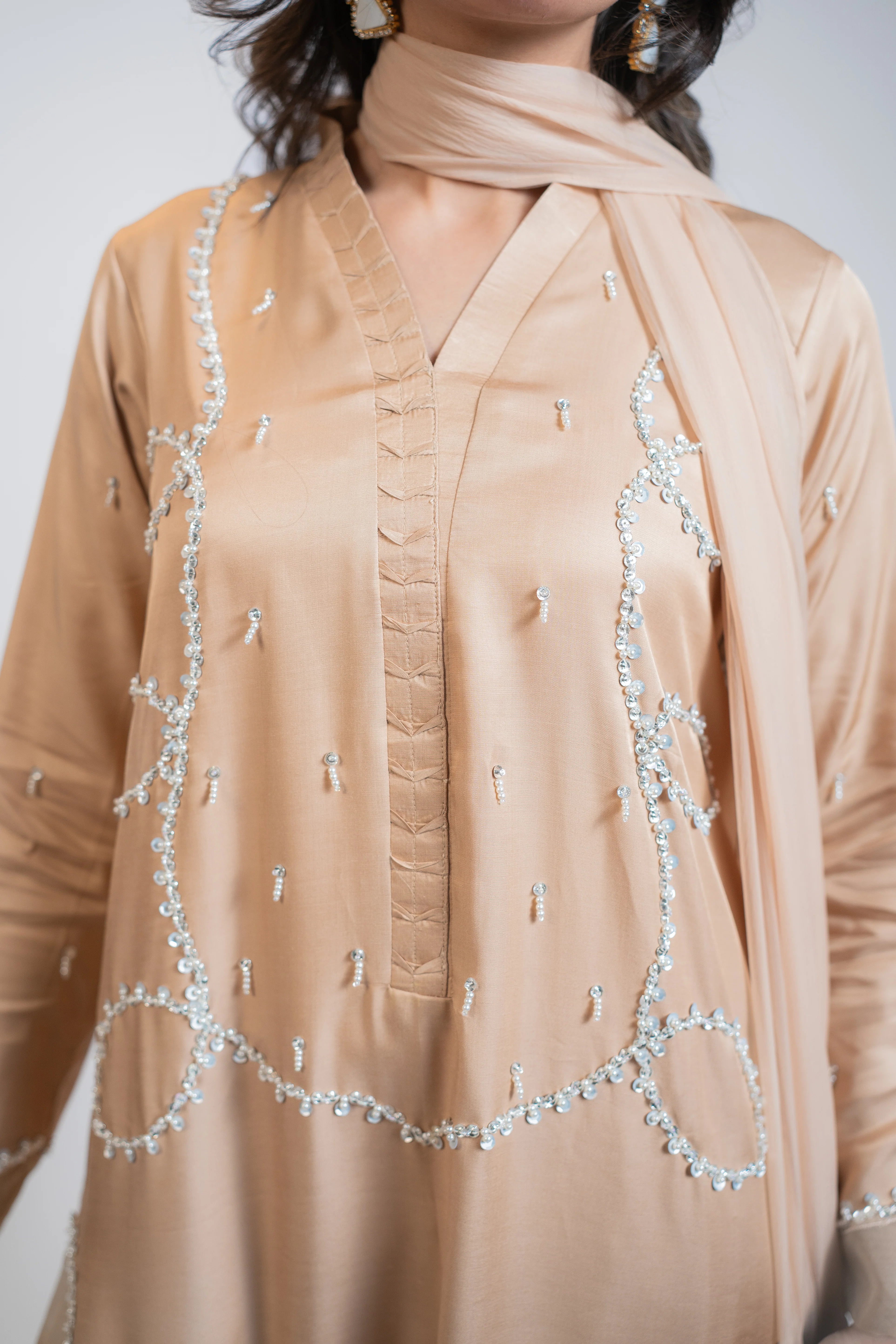 Honey Brown Pure Tussel Silk 3PC Dress