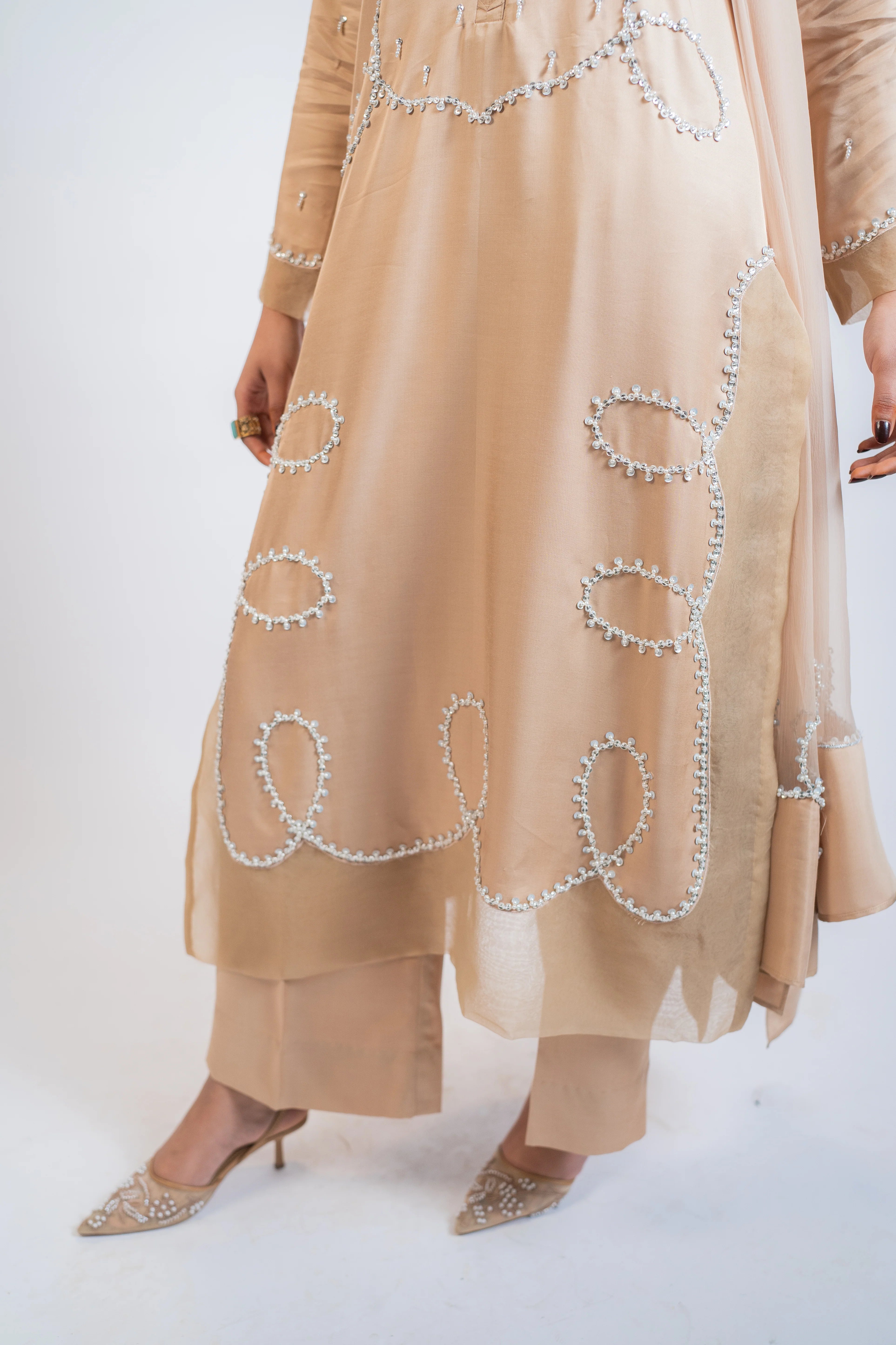 Honey Brown Pure Tussel Silk 3PC Dress