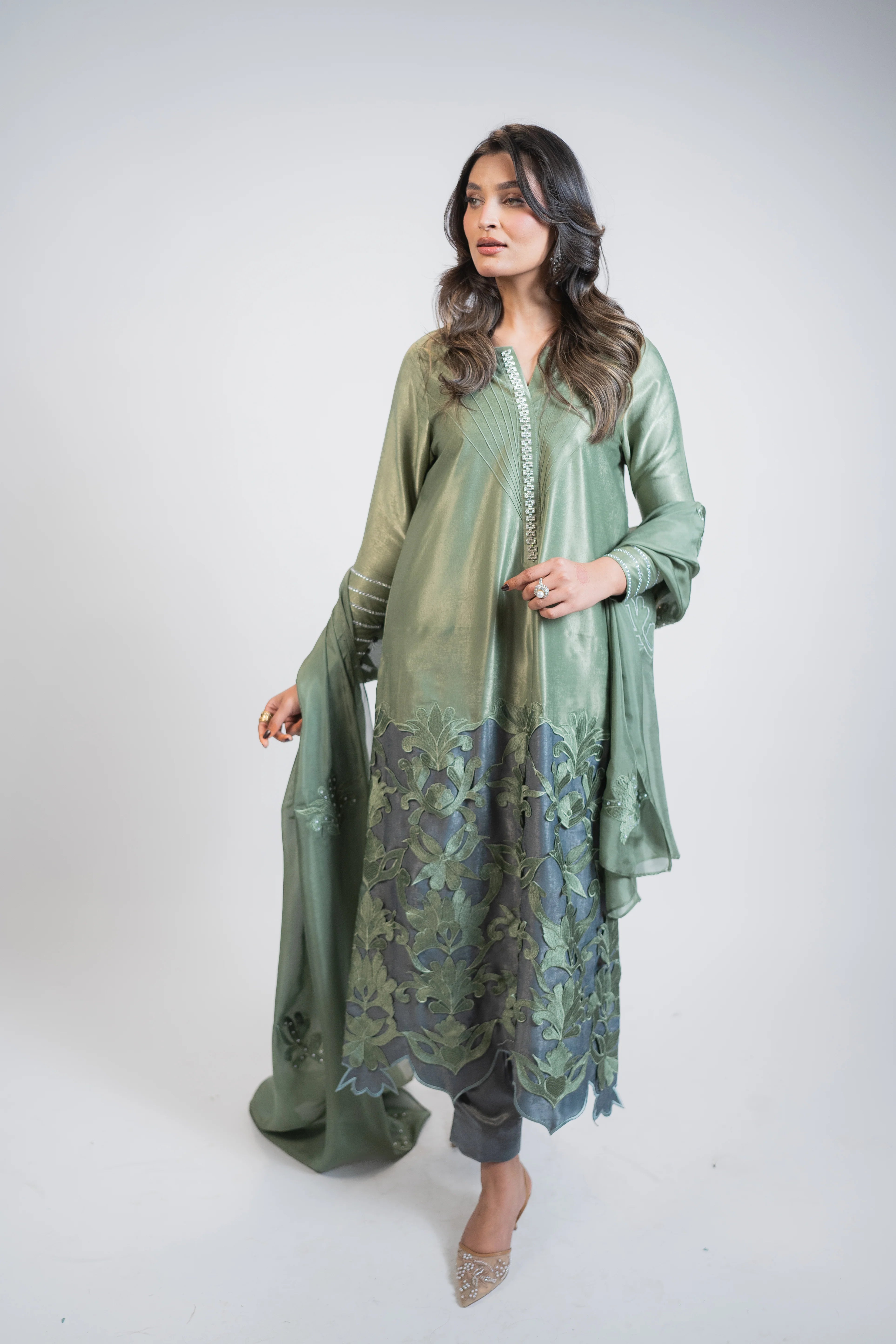 Mint Green & Grey 3PC Dress