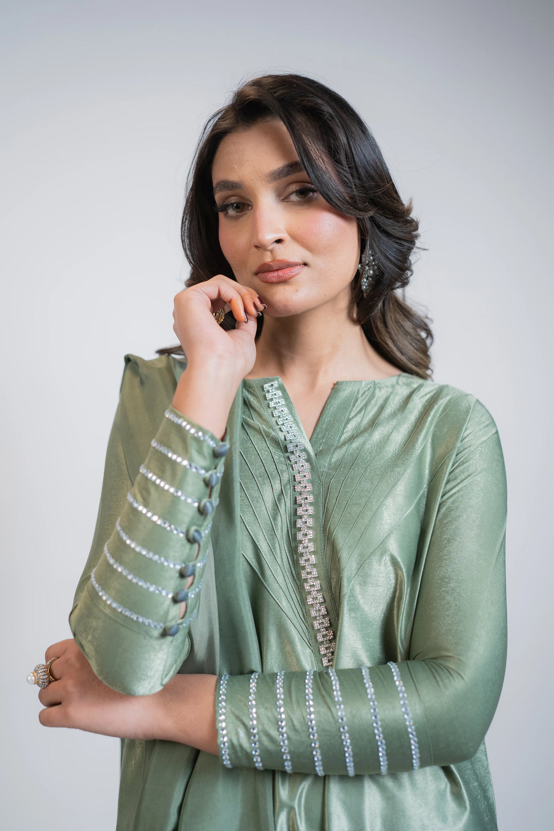 Mint Green & Grey 3PC Dress