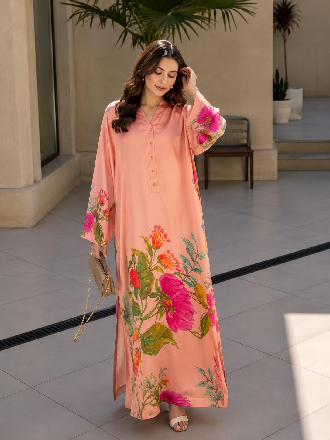 Silk Printed Kaftan – Elegant One-Piece Women’s Dress