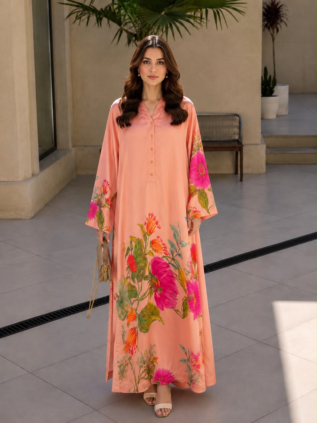 Silk Printed Kaftan – Elegant One-Piece Women’s Dress